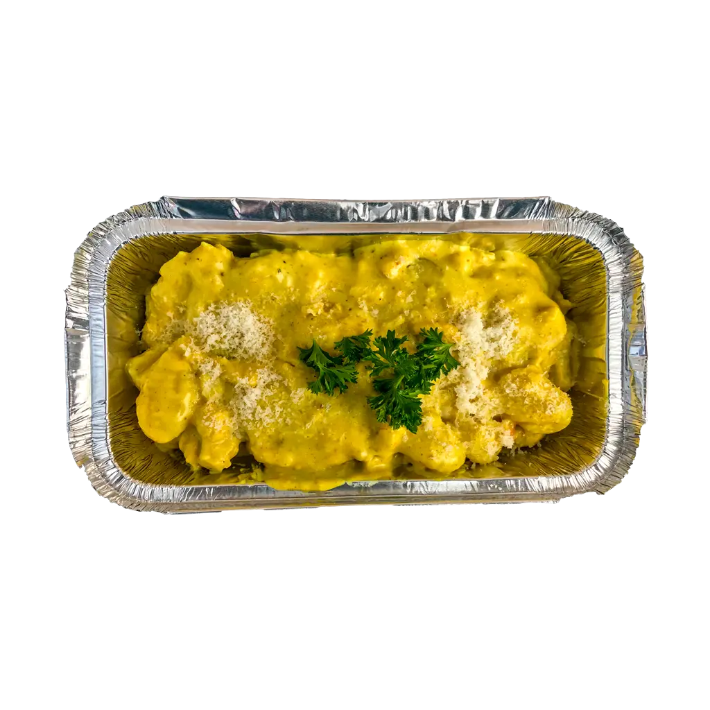 GNOCCHI CURRY - Gnocchi Curry — Gnocchi, sýrová omáčka (3 druhy sýrů) a kuřecí maso. Krémové a syté, přímo k vám domů. Objednej online!