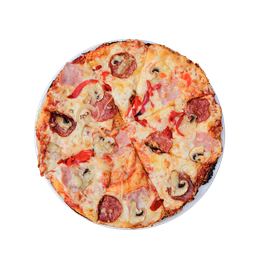 PIZZA 01 SIDONIO - Pizza SIDONIO — tomato, sýr, česnek, šunka, salám a paprika. Šťavnatá, čerstvá, přímo k vám domů. Objednej online!