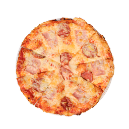 PIZZA 10 ŠUNKA + SALÁM - Pizza ŠUNKA + SALÁM — tomato, sýr, šunka a salám. Šťavnatá, čerstvá, přímo k vám domů. Objednej online!
