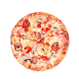 PIZZA 11 DIAVOLO - Pizza DIAVOLO — tomato, sýr, šunka, salám, žampiony a feferony. Šťavnatá, čerstvá, přímo k vám domů. Objednej online!