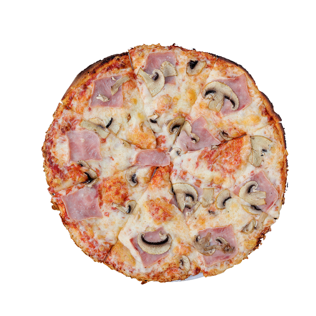PIZZA 15 ŠUNKA + ŽAMPIONY - Pizza ŠUNKA + ŽAMPIONY — tomato, sýr, šunka a žampiony. Šťavnatá, čerstvá, přímo k vám domů. Objednej online!