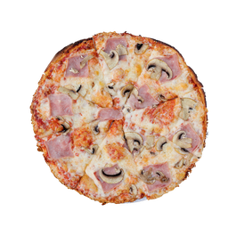 PIZZA 15 ŠUNKA + ŽAMPIONY - Pizza ŠUNKA + ŽAMPIONY — tomato, sýr, šunka a žampiony. Šťavnatá, čerstvá, přímo k vám domů. Objednej online!