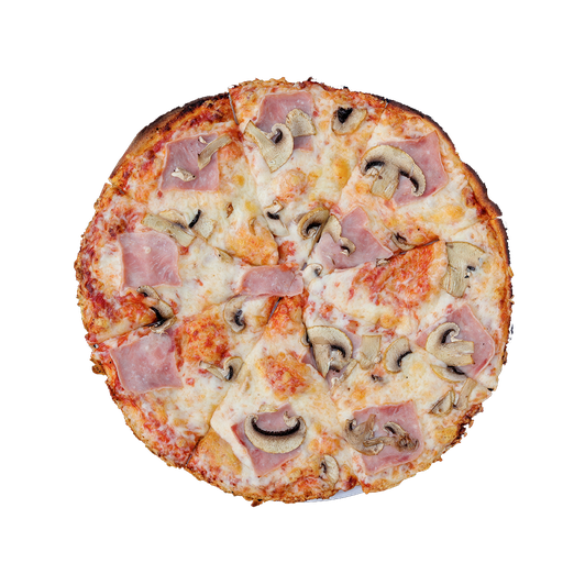PIZZA 15 ŠUNKA + ŽAMPIONY - Pizza ŠUNKA + ŽAMPIONY — tomato, sýr, šunka a žampiony. Šťavnatá, čerstvá, přímo k vám domů. Objednej online!