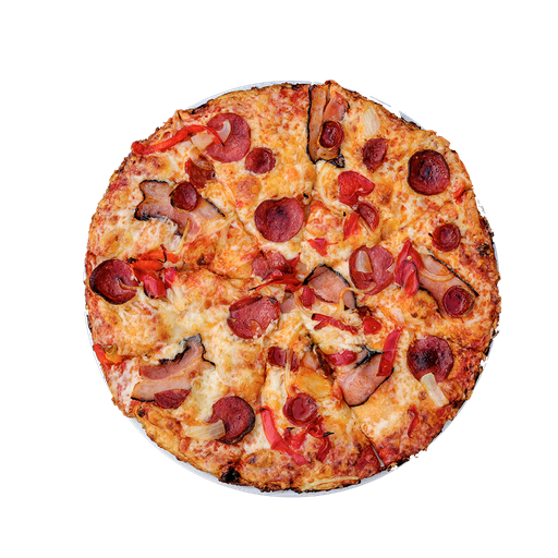 PIZZA 16 RAGUSA - Pizza RAGUSA — tomato, sýr, česnek, paprikový salám a slanina. Šťavnatá, čerstvá, přímo k vám domů. Objednej online!