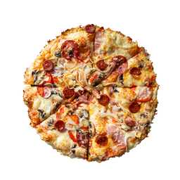 PIZZA 19 SEVERINO - Pizza SEVERINO — tomato, sýr, salám, slanina, klobása a paprika. Šťavnatá, čerstvá, přímo k vám domů. Objednej online!