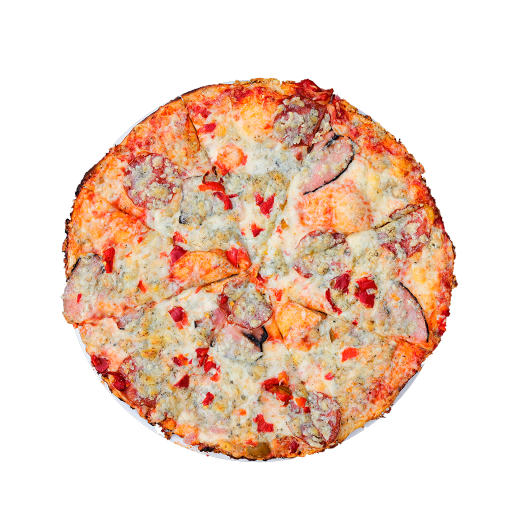 PIZZA 20 MALPASO - Pizza MALPASO — tomato, sýr, salám, slanina, feferony a niva. Šťavnatá, čerstvá, přímo k vám domů. Objednej online!