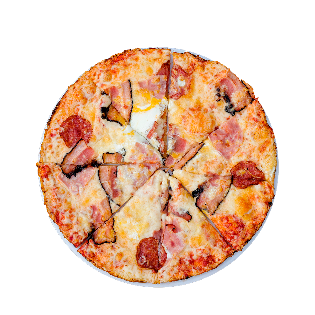 PIZZA 26 BERGAMO - Pizza BERGAMO — tomato, sýr, salám, slanina a vejce. Šťavnatá, čerstvá, přímo k vám domů. Objednej online!