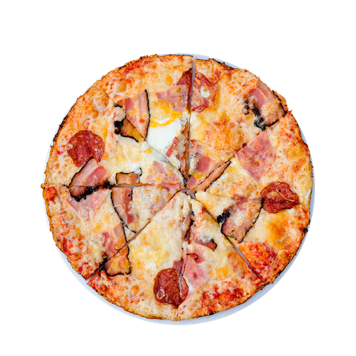 PIZZA 26 BERGAMO - Pizza BERGAMO — tomato, sýr, salám, slanina a vejce. Šťavnatá, čerstvá, přímo k vám domů. Objednej online!