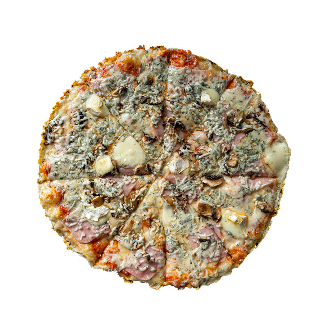 PIZZA 42 STEFANO - Pizza STEFANO — tomato, sýr, šunka, niva a žampiony. Šťavnatá, čerstvá, přímo k vám domů. Objednej online!