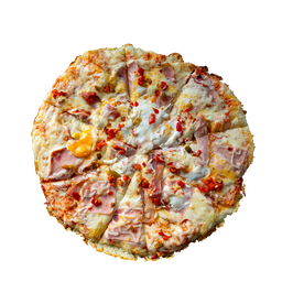 PIZZA 43 PIANA - Pizza PIANA — tomato, sýr, slanina, feferonky, šunka a vejce. Šťavnatá, čerstvá, přímo k vám domů. Objednej online!