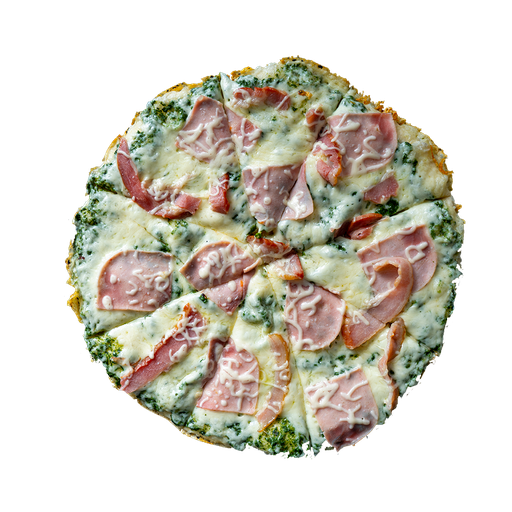 PIZZA 45 SALERMO - Pizza SALERMO — Špenátový základ, sýr, šunka a slanina. Šťavnatá, čerstvá, přímo k vám domů. Objednej online!