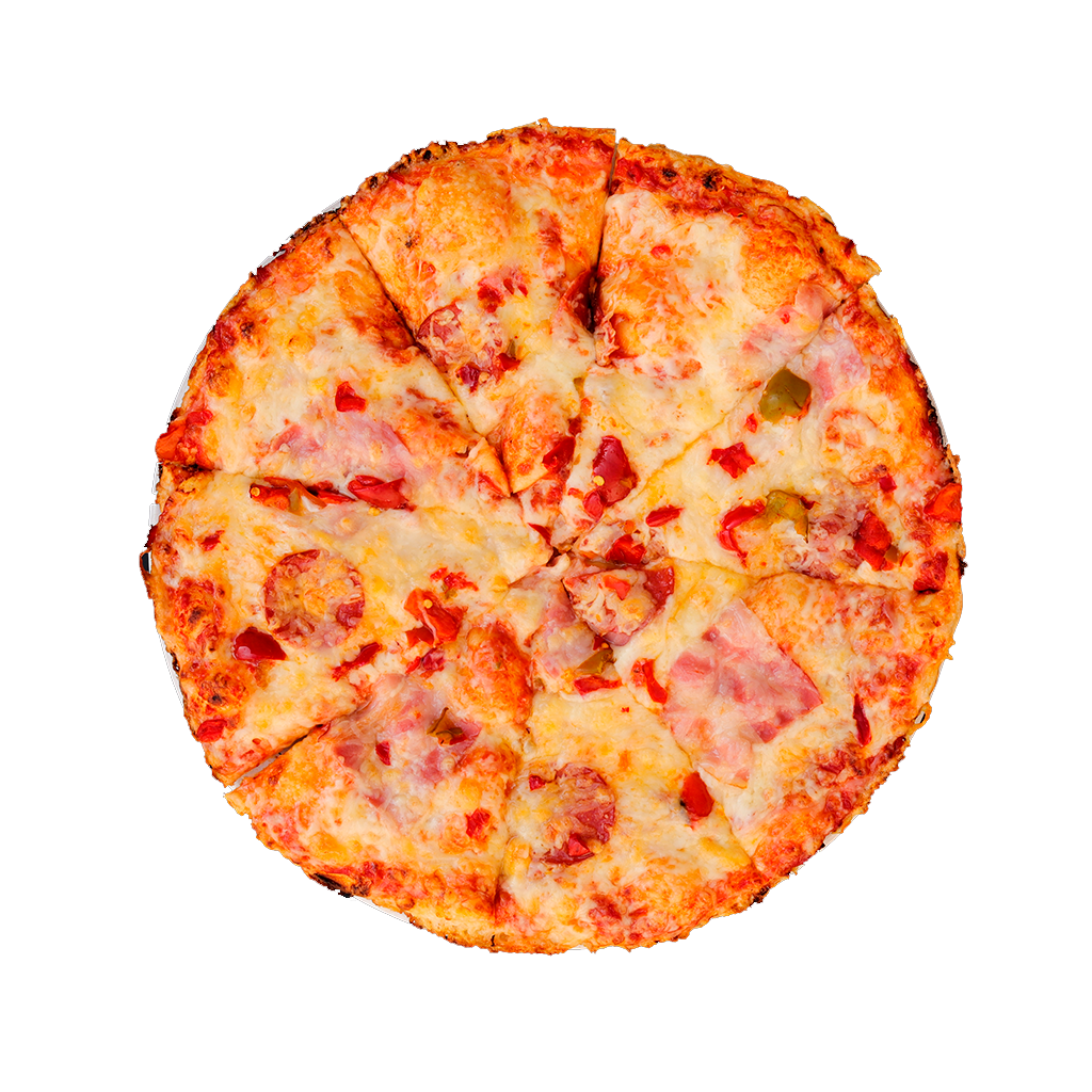 PIZZA 49 PEPEROCINO - Pizza PEPEROCINO — tomato, sýr, česnek, paprikový salám a slanina. Šťavnatá, čerstvá, přímo k vám domů. Objednej online!