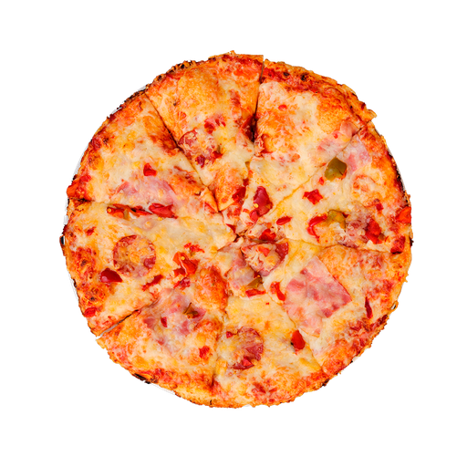 PIZZA 49 PEPEROCINO - Pizza PEPEROCINO — tomato, sýr, česnek, paprikový salám a slanina. Šťavnatá, čerstvá, přímo k vám domů. Objednej online!