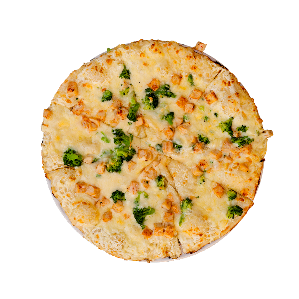 PIZZA 52 POLLO E BROCCOLI - Pizza POLLO E BROCCOLI — Sýrový základ (smetana, niva) a sýr. Šťavnatá, čerstvá, přímo k vám domů. Objednej online!