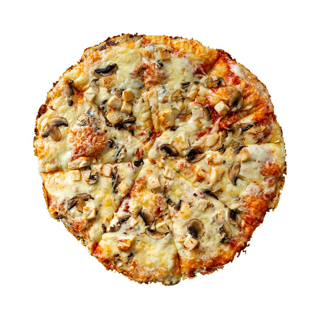PIZZA 54 POLLO E FUNGHI - Pizza POLLO E FUNGHI — tomato, sýr, kuřecí maso a žampiony. Šťavnatá, čerstvá, přímo k vám domů. Objednej online!