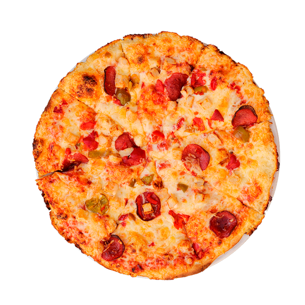 PIZZA 56 POLLO E PICCANTE - Pizza POLLO E PICCANTE — tomato, sýr a paprikový salám. Šťavnatá, čerstvá, přímo k vám domů. Objednej online!