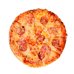 PIZZA 57 POLLO E SALSICCIA - Pizza POLLO E SALSICCIA — tomato, sýr, salám a slanina. Šťavnatá, čerstvá, přímo k vám domů. Objednej online!