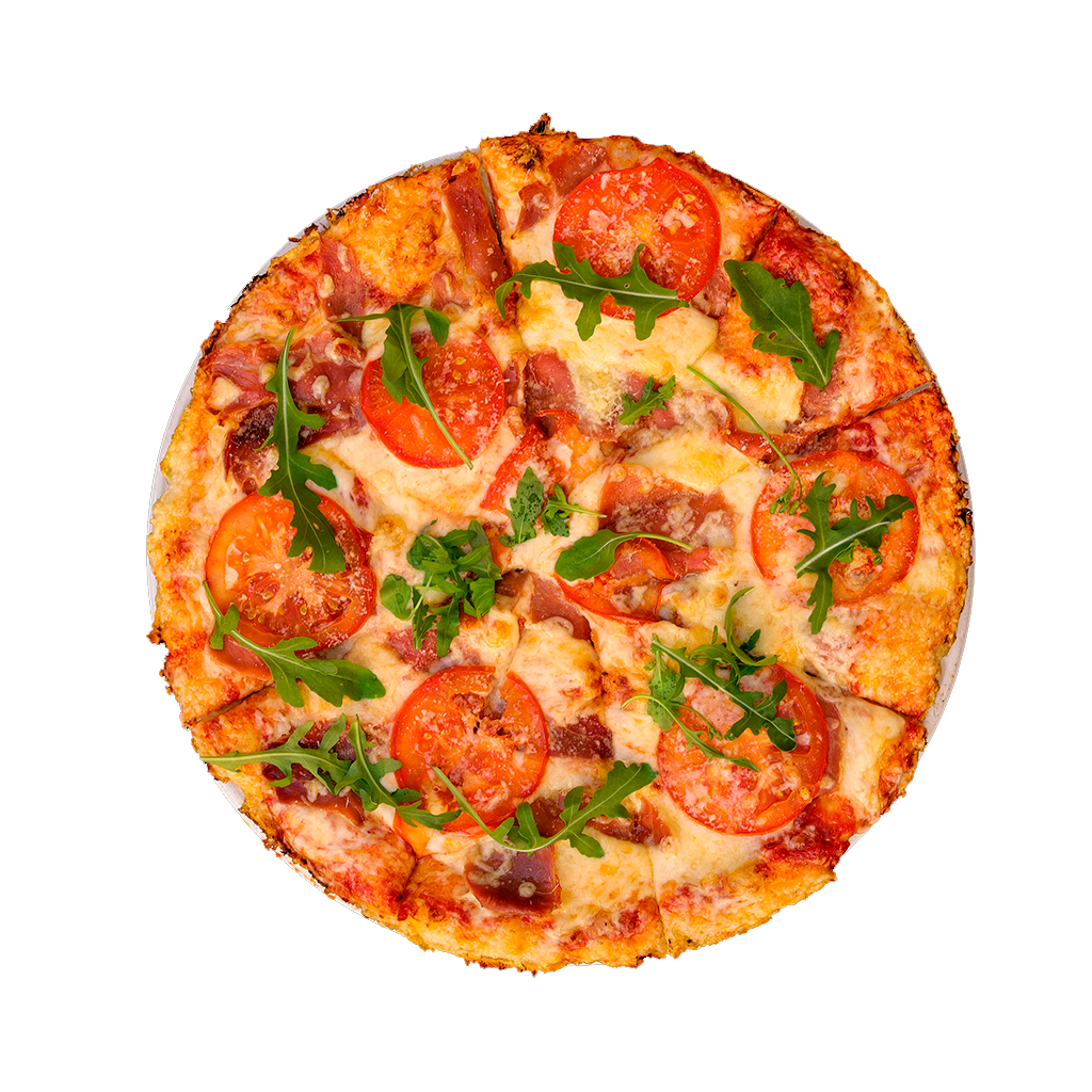PIZZA 63 PARMA - Pizza PARMA — tomato, sýr a sušená italská šunka. Šťavnatá, čerstvá, přímo k vám domů. Objednej online!