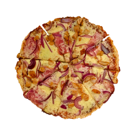 PIZZA 72 MAD CHICKEN - Pizza MAD CHICKEN — BBQ omáčka, sýr, kuřecí maso a slanina. Šťavnatá, čerstvá, přímo k vám domů. Objednej online!