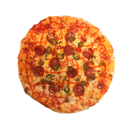 PIZZA S PLNĚNÝM OKRAJEM 69 INFERNALE - Pizza INFERNALE — tomato, sýr, paprikový salám a jalapeňo. Šťavnatá, čerstvá, přímo k vám domů. Objednej online!